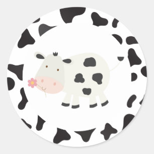 Holy Cow Pink Daisy Cow Print Birthday Classic Rou Round Sticker
