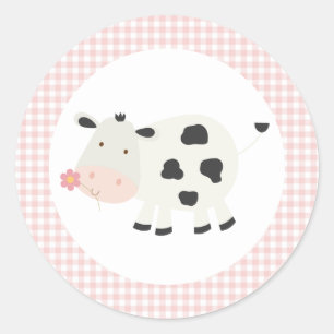 Holy Cow Pink Daisy Cow Print Birthday Classic Round Sticker