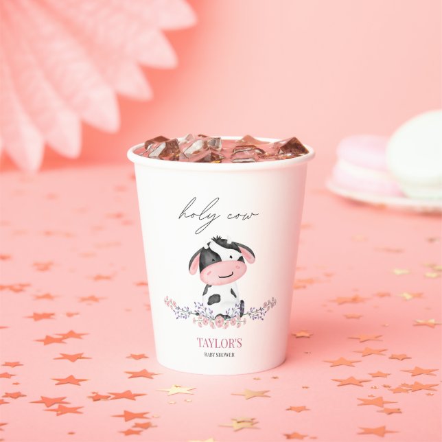 Holy cow Pink Farm Western Baby Shower Calf Paper Cups (Insitu)