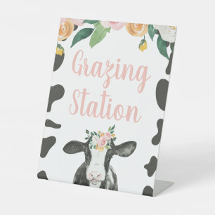 Holy Cow Pink floral Birthday Food Pedestal Sign