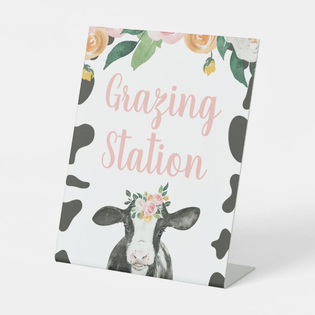 Holy Cow Pink floral Birthday Food Pedestal Sign (Front)