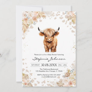 Holy Cow Pink Floral Cowgirl Baby Shower Invitation