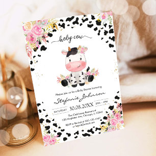 Holy Cow Pink Floral Cowgirl Baby Shower Invitation