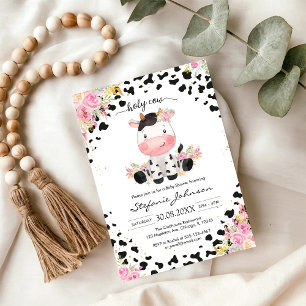 Holy Cow Pink Floral Cowgirl Baby Shower Invitation