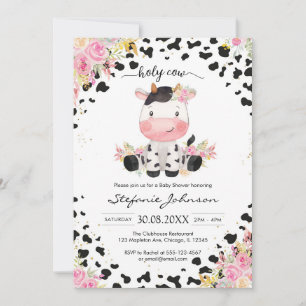 Holy Cow Pink Floral Cowgirl Baby Shower Invitation