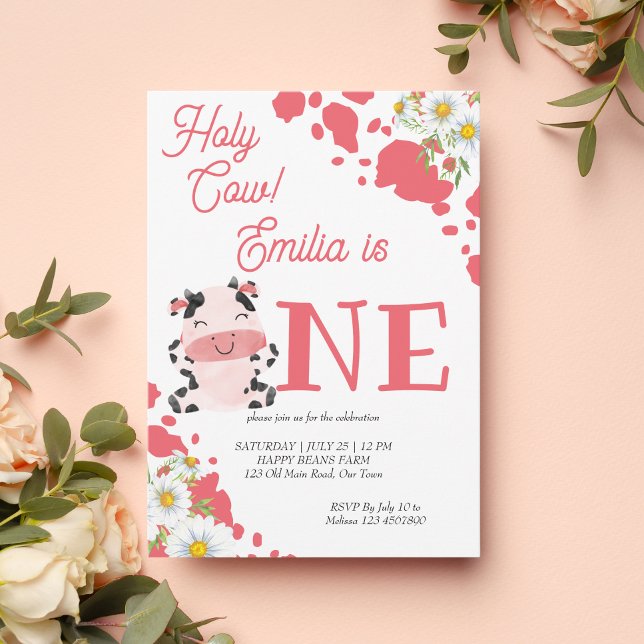 Holy cow pink pattern cute cow birthday party invitation (Creator Uploaded)