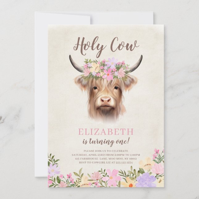 Holy Cow Pretty 1st Birthday Party Invitation (Front)