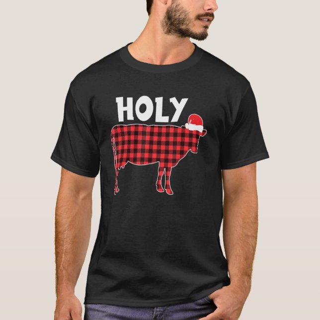 Holy Cow Red Plaid Buffalo Style Pattern Christmas T-Shirt (Front)