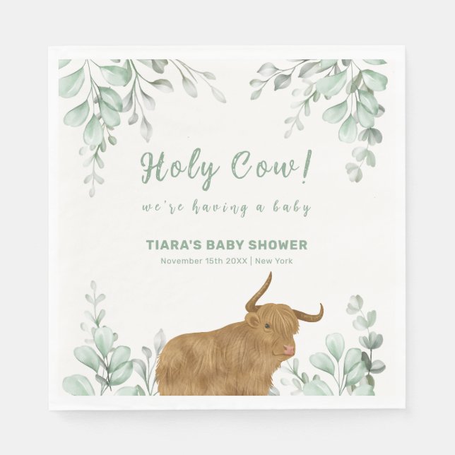 Holy Cow Rustic Boho Greenery Baby Shower  Napkin (Front)