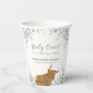 Holy Cow Rustic Boho Greenery Baby Shower  Paper Cups