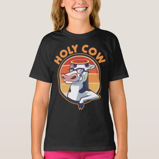 Holy Cow Saying. Funny Holy Cow with Sunglasses T-Shirt (Front)