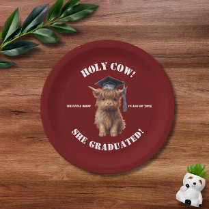Holy Cow! She/He Graduated Barn Red Party Paper Plate