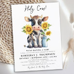 Holy Cow Sunflowers Simple Modern Farm Baby Shower Invitation<br><div class="desc">Introducing our adorable "Holy Cow" baby shower invitations! These invitations are perfect for a gender-neutral baby shower, as they feature a cute calf and sunflowers in a simple and modern watercolor design. The black, white, and yellow colour scheme adds a touch of elegance to the playful farm animal theme. Our invitations...</div>