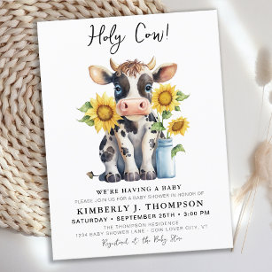 Holy Cow Sunflowers Simple Modern Farm Baby Shower Invitation Postcard