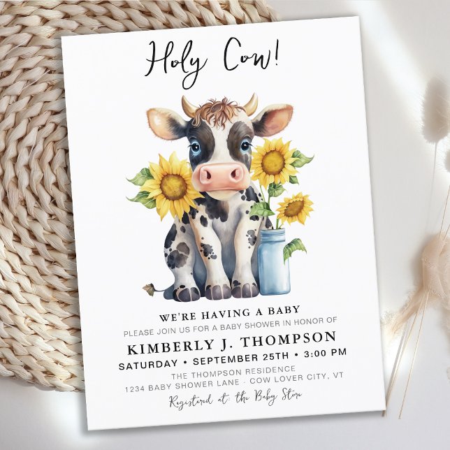 Holy Cow Sunflowers Simple Modern Farm Baby Shower Invitation Postcard (Creator Uploaded)