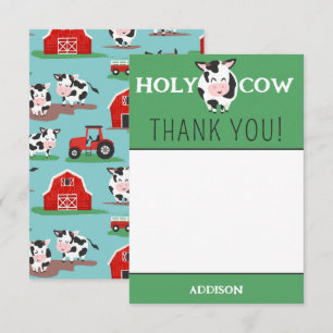 Holy Cow Thank You Farm Animal Party Card