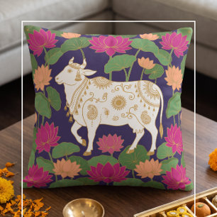 Holy Cow Traditional Indian Pichwai Art for Diwali Cushion