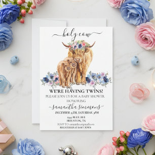 Holy Cow Twins Highland Calf Baby Shower Pink Blue Invitation