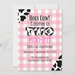 Holy Cow Two Moo-dy Birthday Invitation