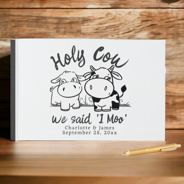 Holy Cow We Said I Moo Personalised Guest Book (Holy Cow We Said I Moo Personalized Guest Book from Ricaso. Whimsical cute cattle couple, add names)