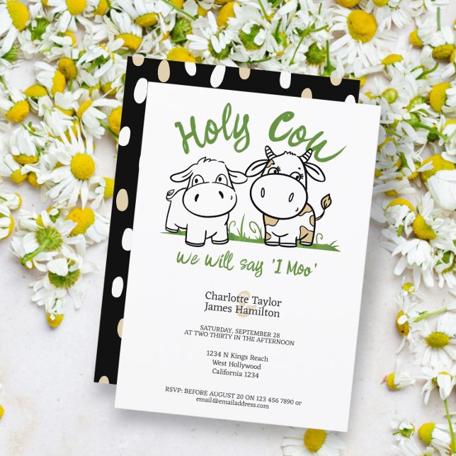 Holy Cow We Will Say I Moo Wedding  Invitation (Holy Cow We Will Say I Moo Wedding Invitations from Ricaso. Cute cow couple with funny pun saying)