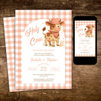 Holy Cow We're Having a Baby Rustic Peach Plaid