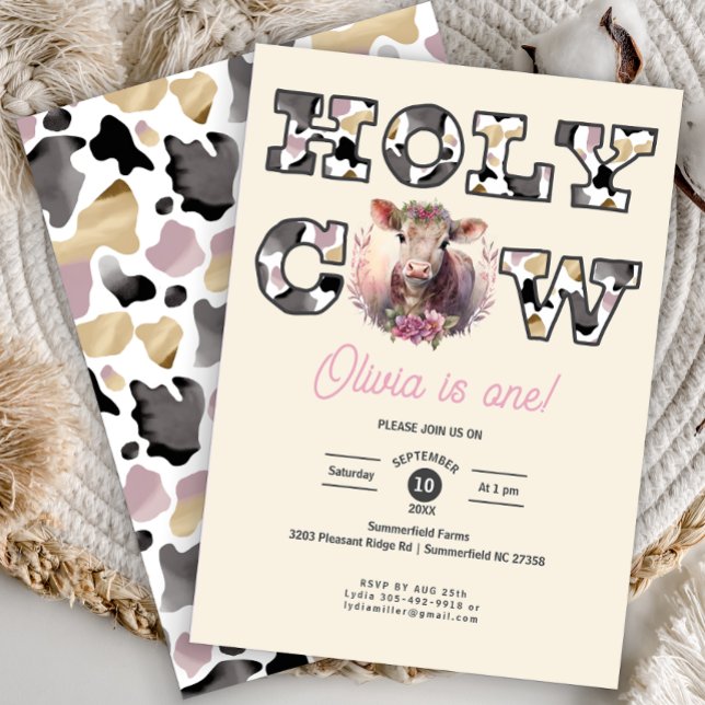 Holy Cow Western 1st Birthday Girl Invite (Creator Uploaded)