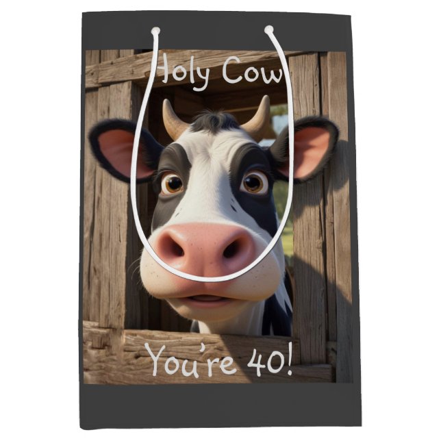 Holy Cow You’re 40 Medium Gift Bag (Front)