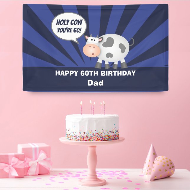 Holy Cow You're 60 Funny Cute Happy 60th Birthday Banner (Creator Uploaded)