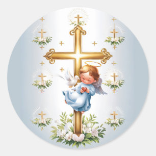 Holy Cross and Cupid Christian Classic Round Sticker