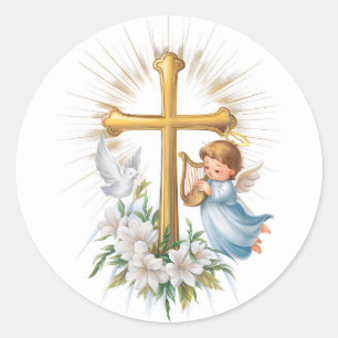 Holy Cross and Cupid Christian Classic Round Sticker