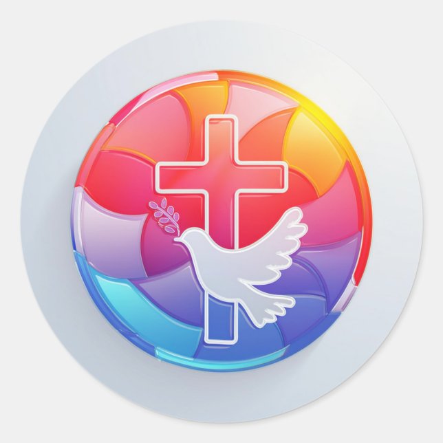 Holy Cross and Dove Classic Round Sticker (Front)