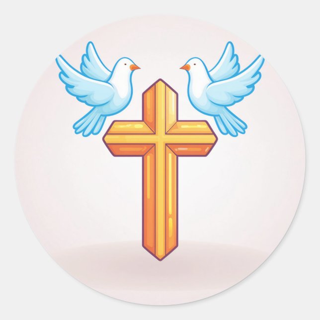Holy Cross and Doves Classic Round Sticker (Front)