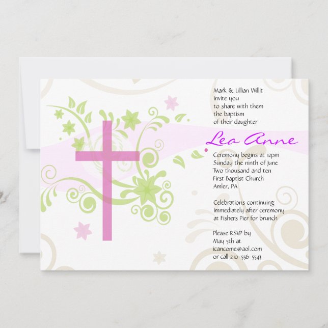 Holy Cross Baptism Christening Custom Invitation (Front)
