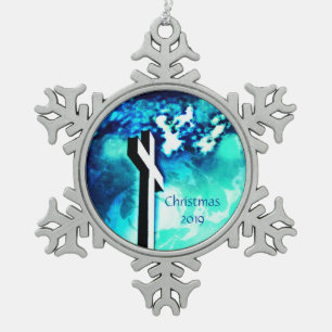 Holy Cross Blue Skies *personalise/customise* Snowflake Pewter Christmas Ornament
