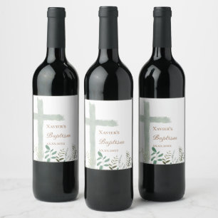 Holy Cross greenery Baptism Wine Label