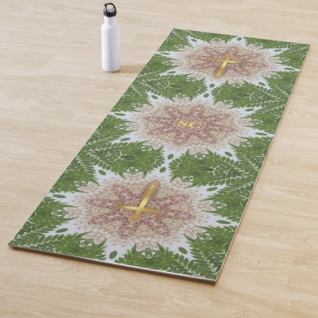 Holy Cross, Pink Green Garden Oasis Yoga Mat (In Situ)