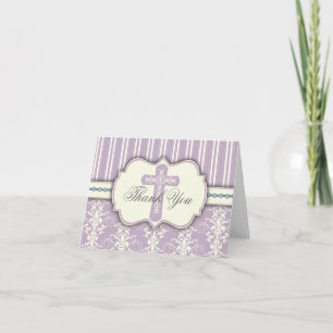 Holy Cross Vintage Lavender Damask Thank You Card