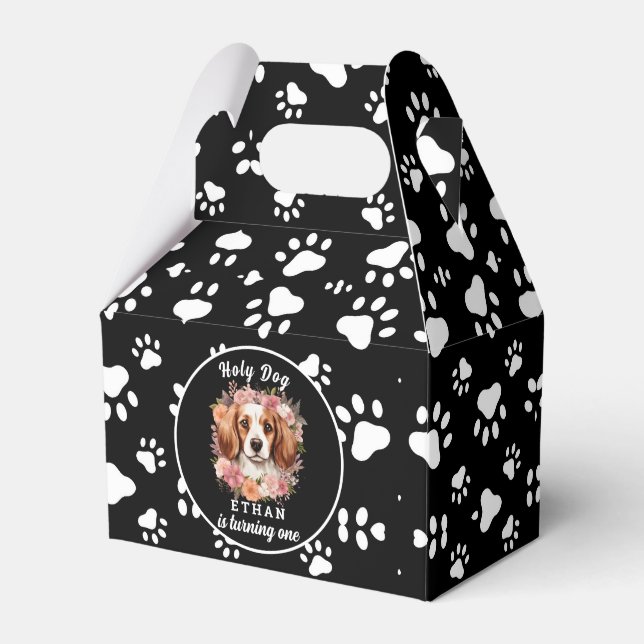 Holy Dog, I'm One | Dog Girl 1st Birthday Favour Box (Front Side)