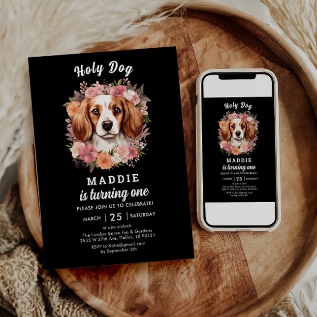 Holy Dog, I'm One! Dog Girl 1st Birthday Invitation (Creator Uploaded)