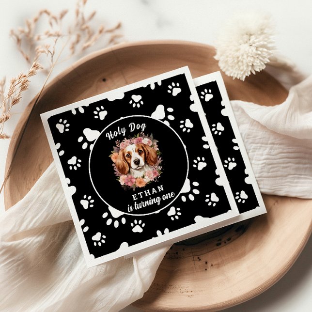 Holy Dog, I'm One | Dog Girl 1st Birthday Napkin (Creator Uploaded)