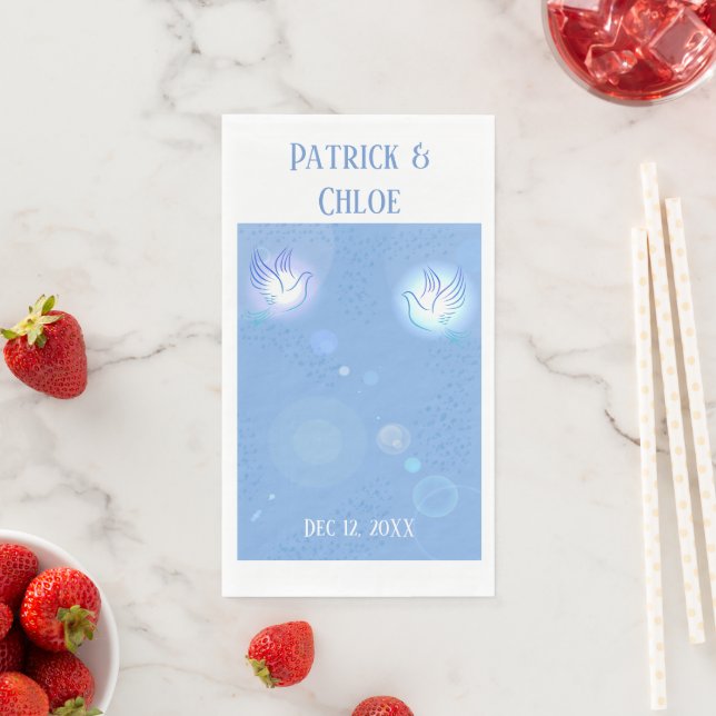 Holy Dove Blue Lighting Wedding Napkin (Insitu)