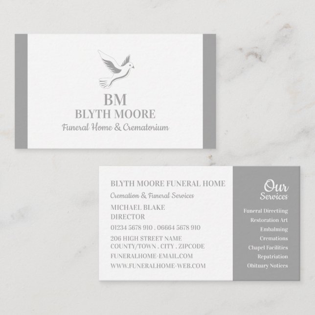 Holy Dove, Funeral Home, Directors Business Card (Front/Back)