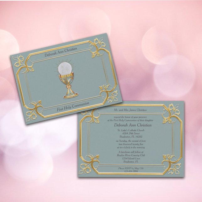 Holy Eucharist Chalice Gold Frame Invitation (Creator Uploaded)