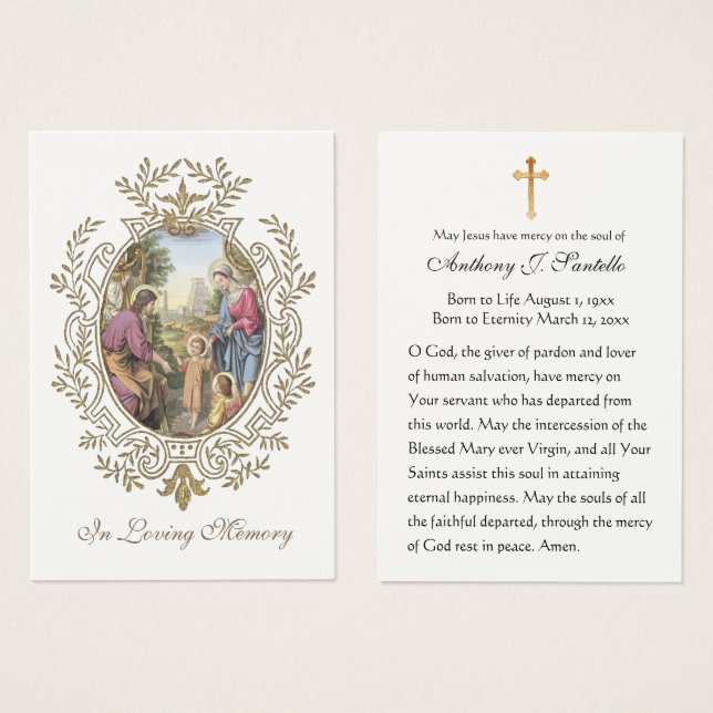 Holy Family Catholic Funeral Memorial Holy Card - (Front & Back)