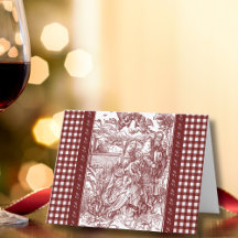 Holy Family in Burgundy Toile Gingham Christmas