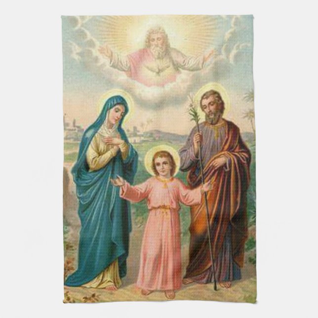 Holy Family Jesus Mary St. Joseph God the Father Tea Towel (Vertical)