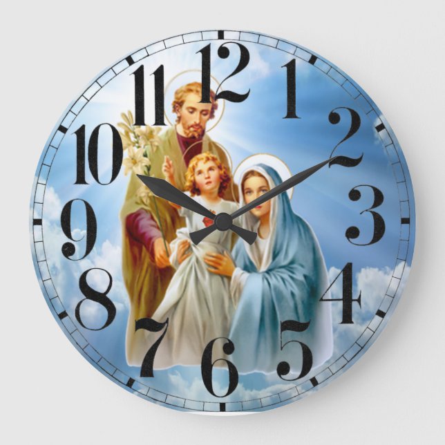 Holy Family On Sky Background Acrylic Wall Clock (Front)