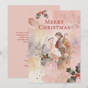 Holy Family Pink Pastel Watercolor Christmas TMF26 Holiday Card