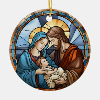 Holy Family Stained Glass Christmas Nativity Ceramic Tree Decoration